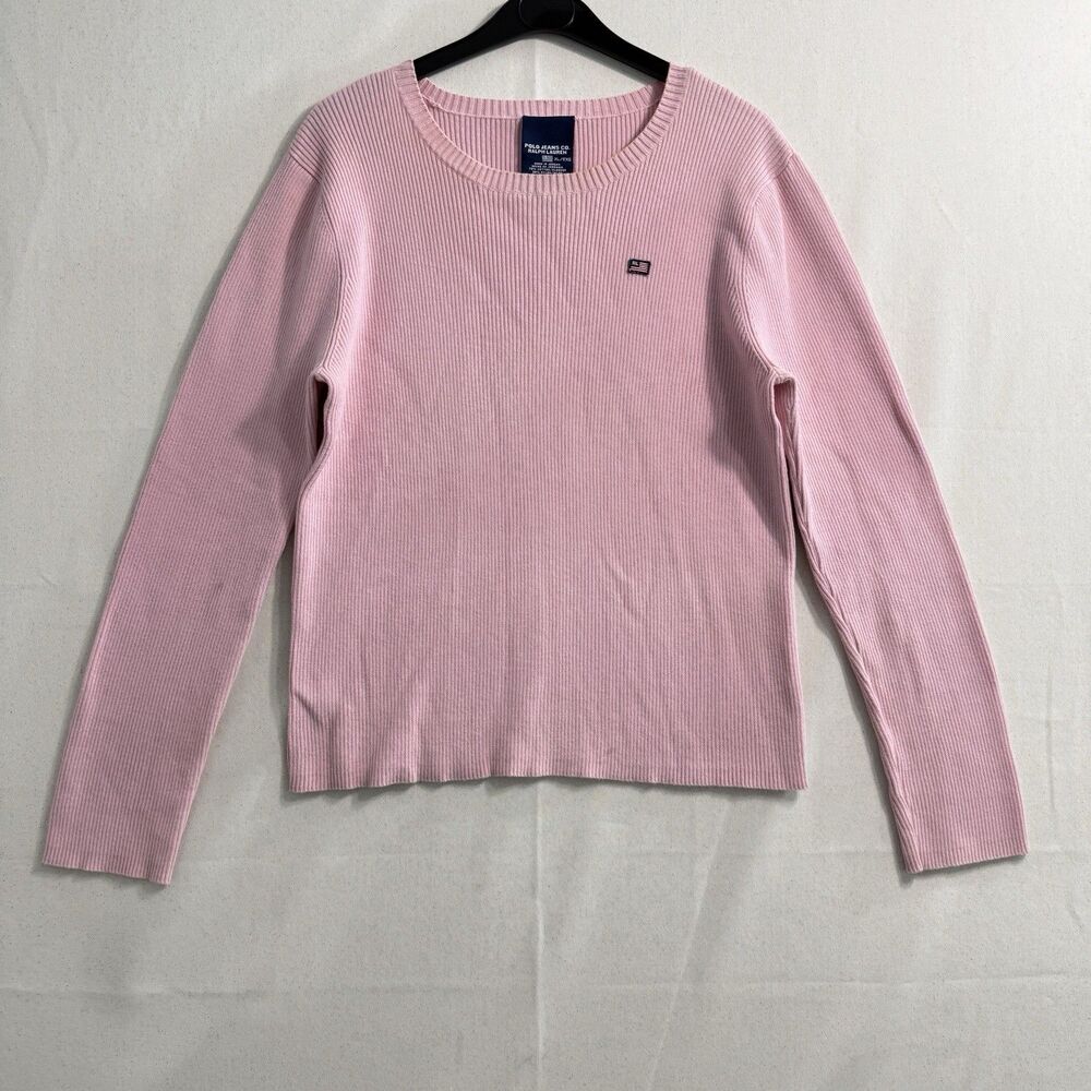 Polo Jeans Co Ralph Lauren Women’s XL Pink Ribbed Cotton Sweater Flag Logo